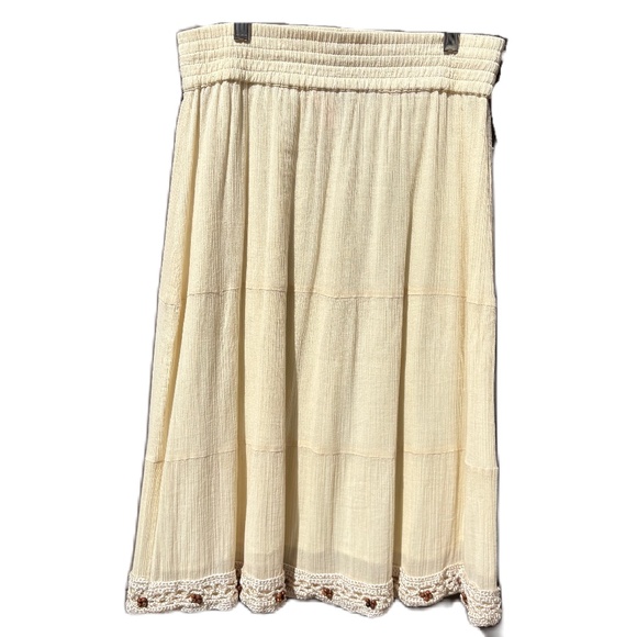 Split gauze crochet trim maxi skirt Cream Small - Picture 3 of 15